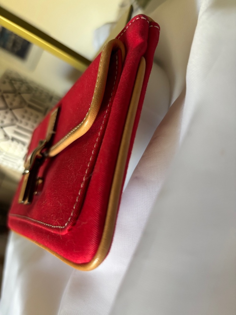 Coach Red Canvas Wristlet with Tan Leather Accents Y2K - Picture 5 of 8